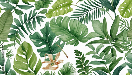 tropical leaf border in watercolor style, isolated on a transparent background for design layouts