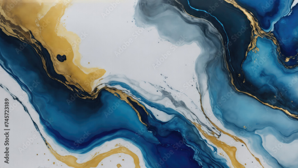 luxury Gray, Gold and Blue abstract fluid art painting in alcohol ink technique Background