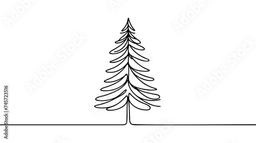 Christmas pine fir tree line art. Continuous one line drawing. Vector illustration minimalistic design. 2025 year.