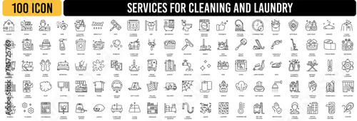 Cleaning icons. Laundry, Window sponge and Vacuum cleaner icons. Washing machine, Vector