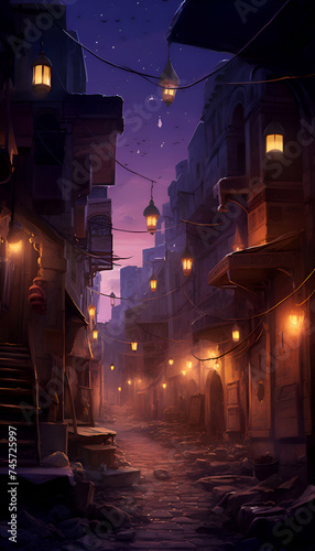 Digital painting of a street in the old city