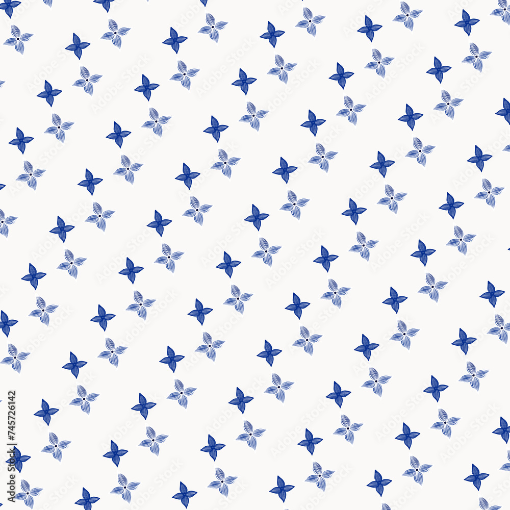 Seamless pattern with flowers blueand white for summer 