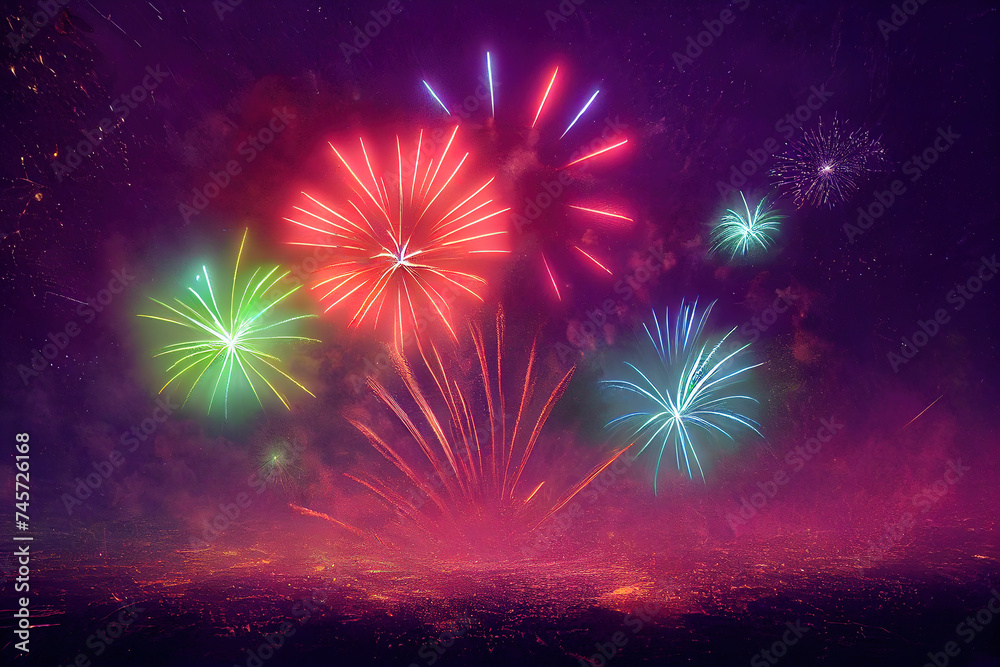 Fototapeta premium Sparkling color fireworks. AI generated