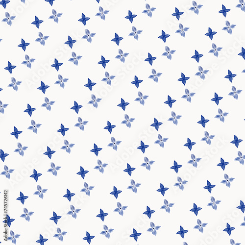 Seamless pattern with flowers blueand white for summer 