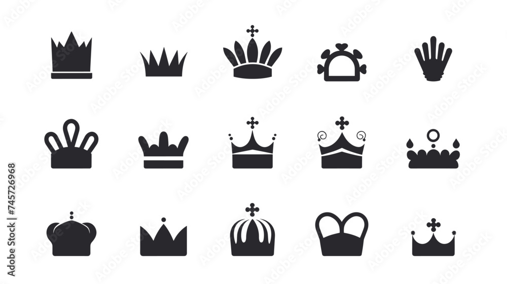 Set of black crown icons. Black crown symbol collection Set of black crown icons. Black crown symbol collection