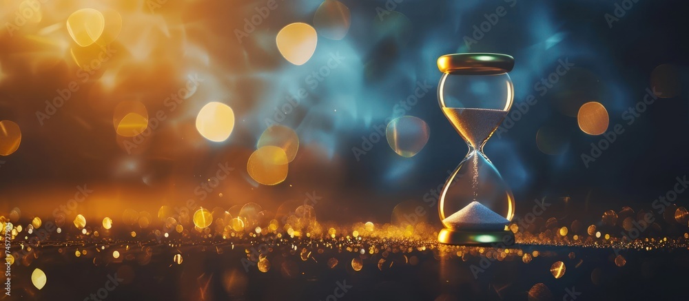 A Hourglass using sand as time passing for business deadline copy space background. Generated AI - obrazy, fototapety, plakaty 
