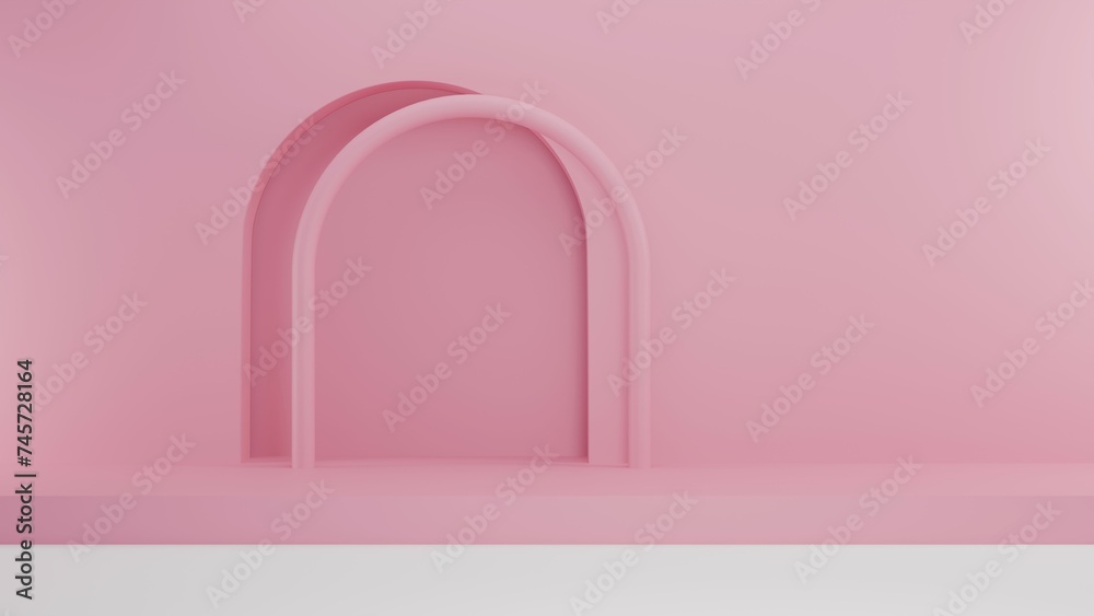 3D Rendering Pink red background with podium abstract decoration 3D Rendering Pink red background with podium abstract decoration