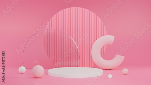 3D Rendering Pink red background with podium abstract decoration