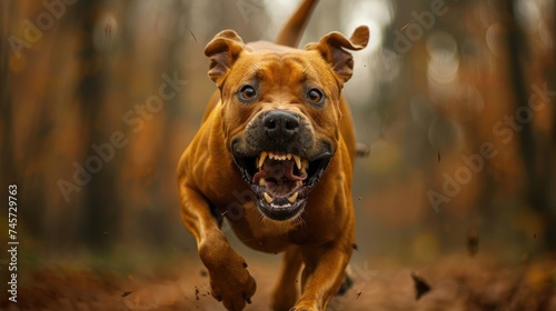 A brown pit bull that is naturally combative.  Generative Ai. photo