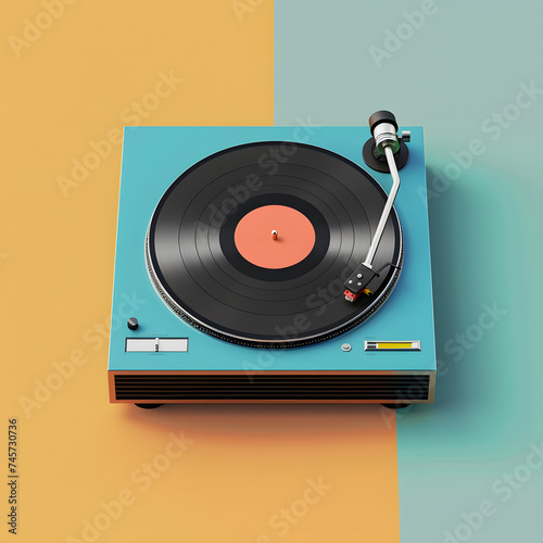Retro record - vinyl player isolated on colored background