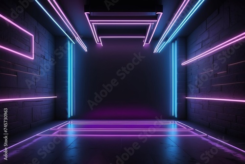 Illuminated Neon Lights in Long Hallway