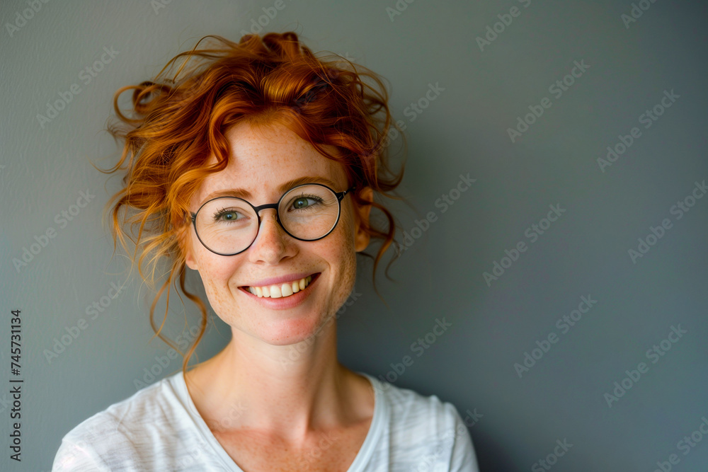 portrait of a beautiful young Irish woman with red hair and glasses portrait of a beautiful young Irish woman with red hair and glasses