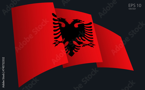 Waving Vector flag of Albania. National flag waving symbol. Banner design element.
