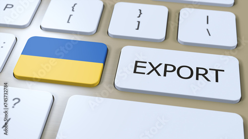 Ukraine Export 3D Illustration. Country Flag and Button