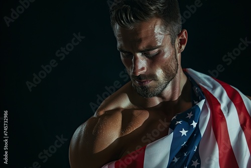 muscular man with an American flag © Jorge Ferreiro