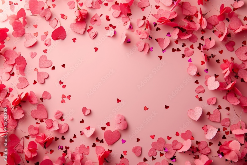 Pink Valentine Hearts on Pink Background with Copy Space for Text, Romantic Love Concept for Valentine's Day Greeting Card Pink Valentine Hearts on Pink Background with Copy Space for Text, Romantic Love Concept for Valentine's Day Greeting Card