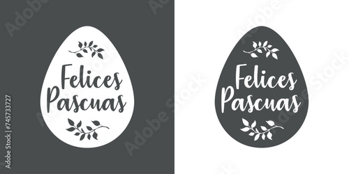 Logo con texto manuscrito Felices Pascuas en español en silueta de huevo de Pascua 
