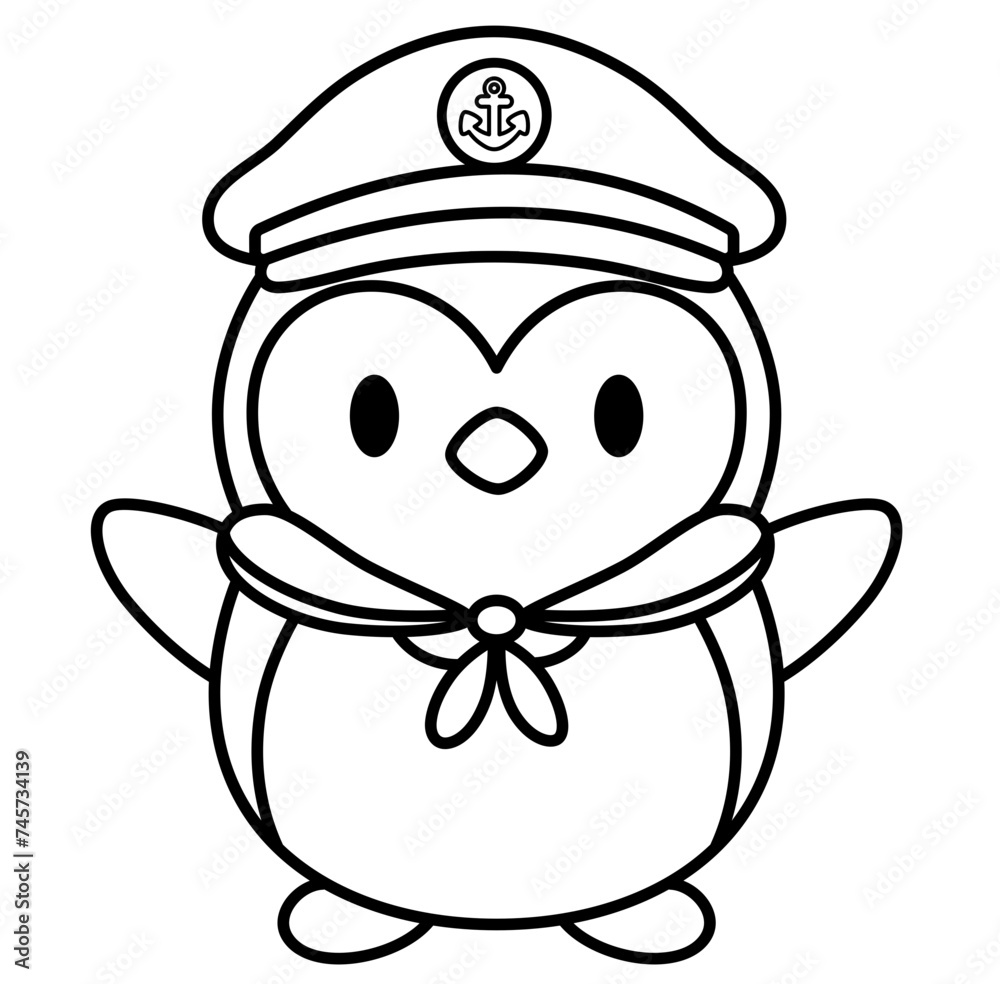 cute Penguin nautical summer outline cartoon doodle coloring illustration cute Penguin nautical summer outline cartoon doodle coloring illustration