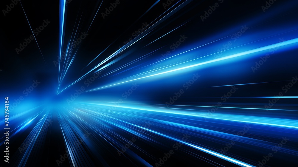 Digitally generated image of blue light and stripes moving fast over black background Digitally generated image of blue light and stripes moving fast over black background