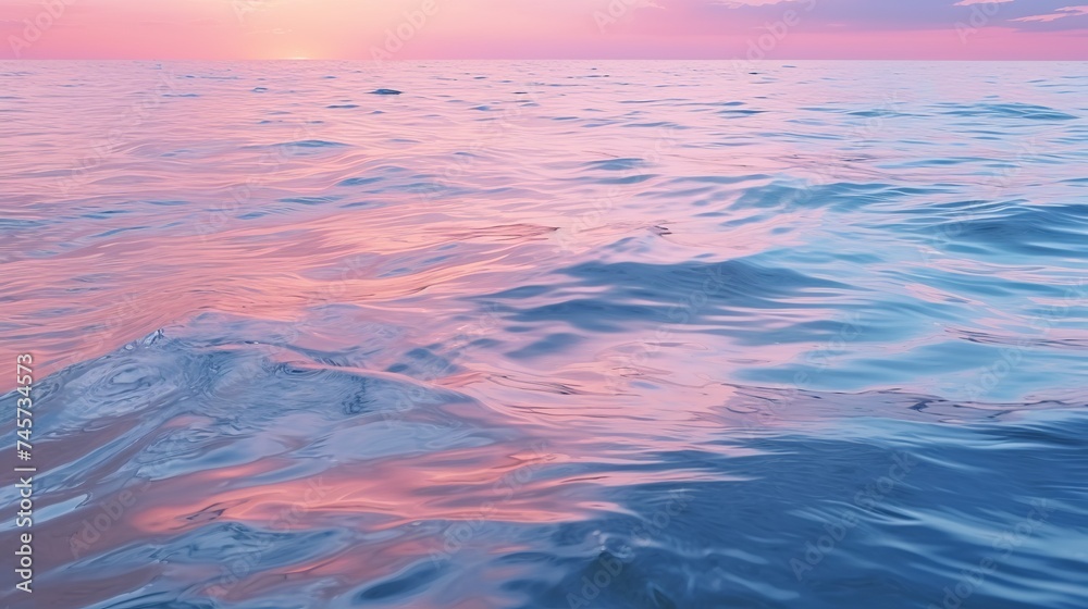 Obraz premium Full frame background of blue sea water rippling and reflecting pink sundown light