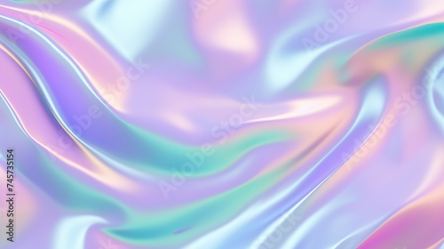 Holograph foil background. Pastel color paper. Retro trend design. Vintage fantasy cover. Chrome holo art. Modern effect. Rainbow metallic material. Fabric glitch. Horizontal banner