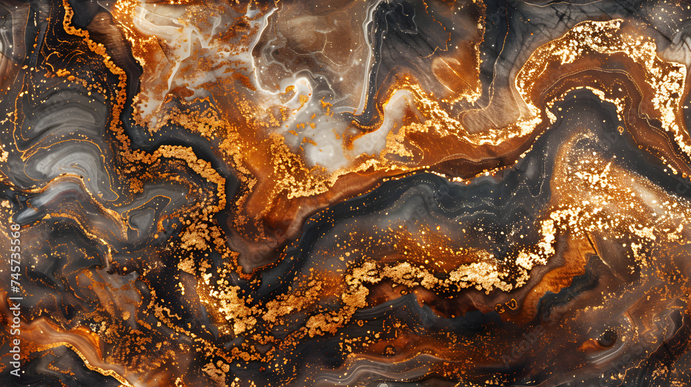 Obraz premium Luxurious Copper Marble Swirl Background with Brown Accents for Elegant Decor