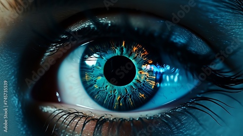 Macro eyes web surfer and the office worker, insurance broker, workaholic, while working in the office evenings, control and security in the accesses, security, concept of internet web application