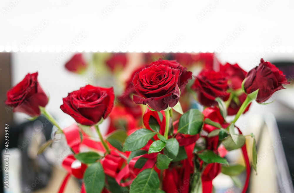 Bunch of red roses. Close up. 