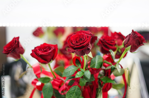 Bunch of red roses. Close up. 