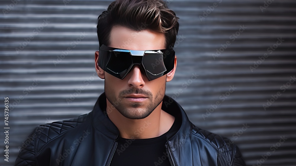 Picture of handsome man with futuristic glasses Picture of handsome man with futuristic glasses