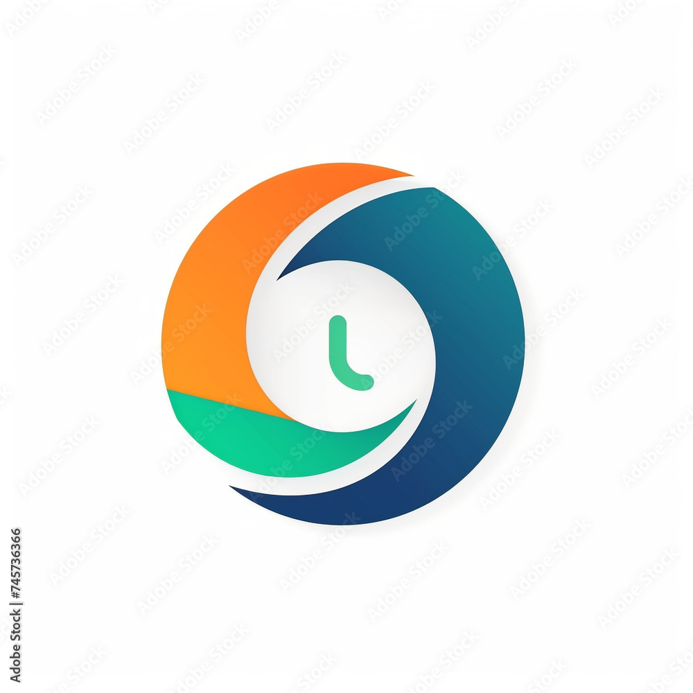 simple circular logo in blue, green and orange color, artistic, white inside and bench background сreated with Generative Ai simple circular logo in blue, green and orange color, artistic, white inside and bench background сreated with Generative Ai