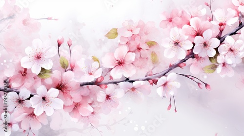 Scenic watercolor background, floral composition Sakura © Elchin Abilov