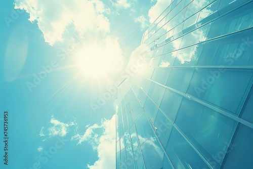 Modern office building with blue sky, and glass, blurred montion effect image background