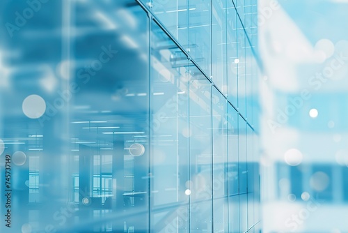 Modern office building with blue sky, and glass, blurred montion effect image background