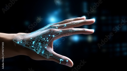 Virtual human hand 3dillustration on business and learning technology  background represent learning process.