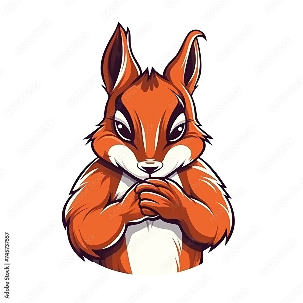 simple logo of a mad squirrel, detailed and realistic hands, white background, realistic, cartoon сreated with Generative Ai