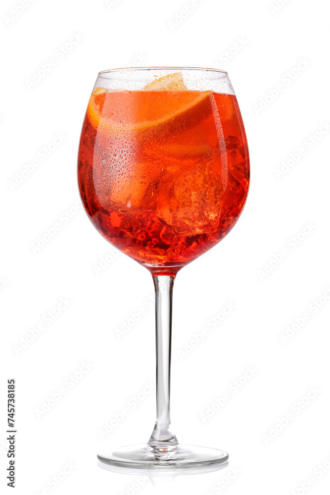 Aperol spritz cocktail with orange slice and ice isolated Aperol spritz cocktail with orange slice and ice isolated