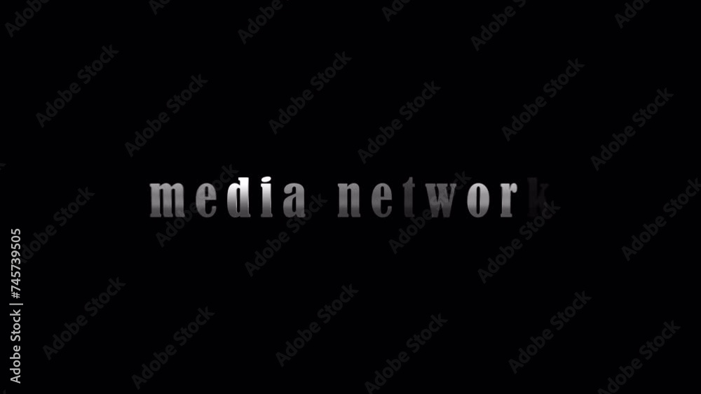 4K 3D Media Network silver text with effect animation on black abstract background. 4K 3D Media Network silver text with effect animation on black abstract background.