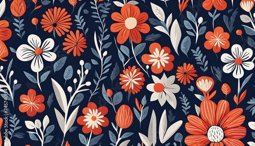 Flower Pattern in Scandinavian Art Style Background Wallpaper © MondSTUDIO