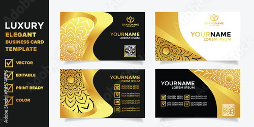 set of luxurious and elegant business card template designs with gold patterns combined with dark