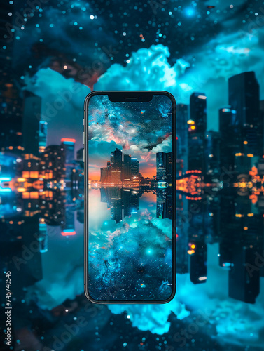 Smartphone with the image of the city on the screen