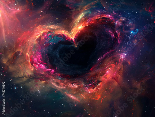 Heart in space. Abstract fractal background. Design element for book covers, presentations layouts, title and page backgrounds. Digital collage.