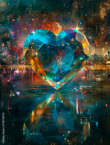 Heart in space. Abstract fractal background. 