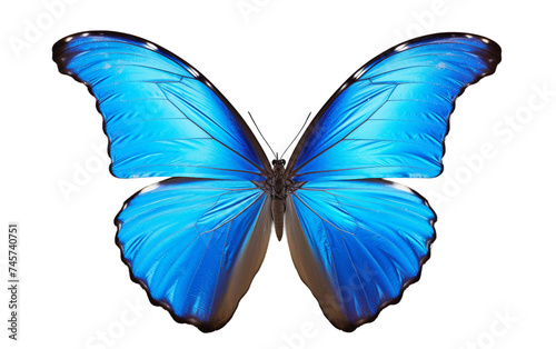 Close-up View of the Iridescent Blue Morpho Butterfly Isolated on Transparent Background PNG.