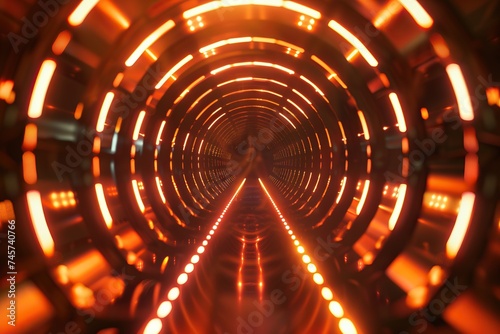 Infinite Tunnel Loop - A mesmerizing 3D illustration of an infinite tunnel loop, with patterns and lights that create a sense of endless motion and depth, symbolizing the journey of discovery photo
