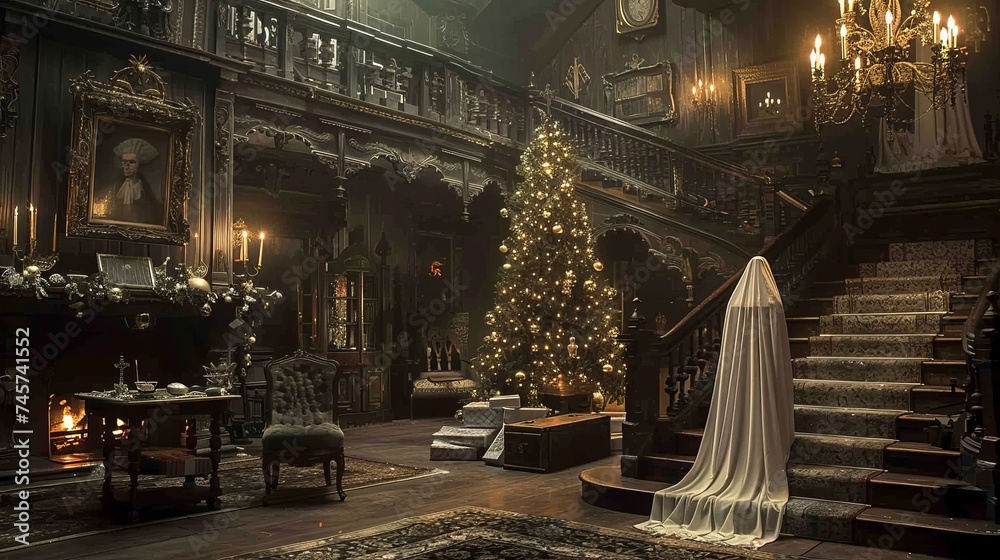 A Victorian ghost Christmas party in an ancient, haunted mansion.