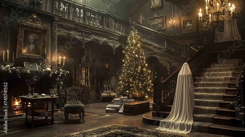 A Victorian ghost Christmas party in an ancient  haunted mansion.