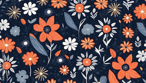 Flower Pattern in Scandinavian Art Style Background Wallpaper