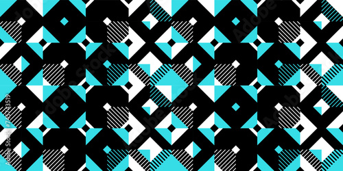 Seamless vector abstract background in blue color, geometric seamless pattern, tiling endless wallpaper with geometrical shapes structure.