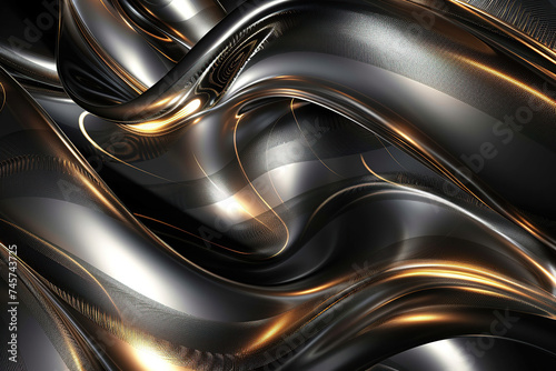 close up horizontal image of a glowing metallic waves background Generative AI